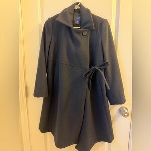 GAP Black Maternity Coat with Wrap Tie